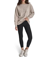 DKNY by Donna Karan Sport Varsity Satin Applique Satin Long Line Crew Neck Pullover