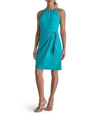 DKNY by Donna Karan Stretch Crepe Halter Neck Sleeveless Wrap Skirt Sheath Dress