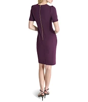 DKNY by Donna Karan Stretch Crepe Round Neckline Short Button Sleeve Sheath Dress
