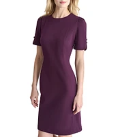 DKNY by Donna Karan Stretch Crepe Round Neckline Short Button Sleeve Sheath Dress
