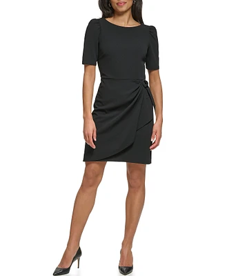 DKNY by Donna Karan Stretch Crew Neck Short Sleeve D-Ring Wrap Skirt Overlay Sheath Dress