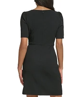 DKNY by Donna Karan Stretch Crew Neck Short Sleeve D-Ring Wrap Skirt Overlay Sheath Dress