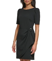 DKNY by Donna Karan Stretch Crew Neck Short Sleeve D-Ring Wrap Skirt Overlay Sheath Dress