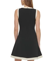 DKNY by Donna Karan Stretch Crew Neck Sleeveless Contrasting Trim Fit and Flare Dress