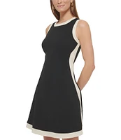 DKNY by Donna Karan Stretch Crew Neck Sleeveless Contrasting Trim Fit and Flare Dress