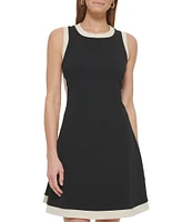 DKNY by Donna Karan Stretch Crew Neck Sleeveless Contrasting Trim Fit and Flare Dress