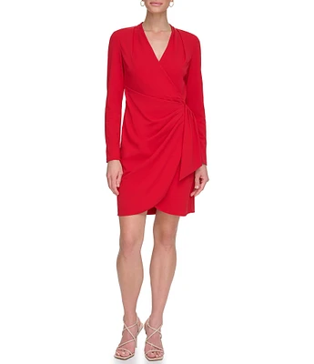 DKNY by Donna Karan Stretch Surplice V Neckline Long Sleeve Side Ruched Sheath Dress