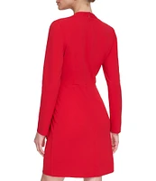 DKNY by Donna Karan Stretch Surplice V Neckline Long Sleeve Side Ruched Sheath Dress