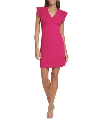 DKNY by Donna Karan Stretch V-Neck Short Flutter Sleeve Sheath Dress