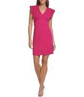 DKNY by Donna Karan Stretch V-Neck Short Flutter Sleeve Sheath Dress