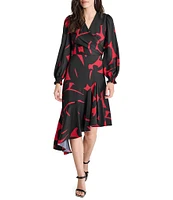 DKNY by Donna Karan Surplice V-Neck Long Balloon Sleeve Asymmetrical Hem Dress