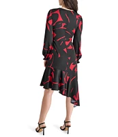 DKNY by Donna Karan Surplice V-Neck Long Balloon Sleeve Asymmetrical Hem Dress