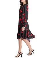 DKNY by Donna Karan Surplice V-Neck Long Balloon Sleeve Asymmetrical Hem Dress