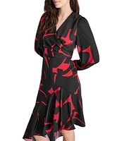 DKNY by Donna Karan Surplice V-Neck Long Balloon Sleeve Asymmetrical Hem Dress