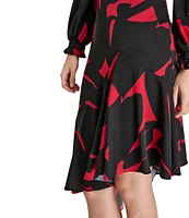 DKNY by Donna Karan Surplice V-Neck Long Balloon Sleeve Asymmetrical Hem Dress