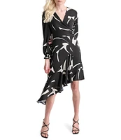 DKNY by Donna Karan Surplice V-Neck Long Balloon Sleeve Asymmetrical Hem Dress