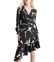 DKNY by Donna Karan Surplice V-Neck Long Balloon Sleeve Asymmetrical Hem Dress