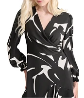 DKNY by Donna Karan Surplice V-Neck Long Balloon Sleeve Asymmetrical Hem Dress