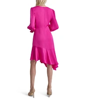 DKNY by Donna Karan Surplice V-Neck Long Balloon Sleeve Asymmetrical Hem Faux Wrap Dress