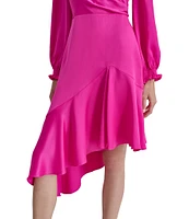 DKNY by Donna Karan Surplice V-Neck Long Balloon Sleeve Asymmetrical Hem Faux Wrap Dress