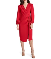 DKNY by Donna Karan Surplice V-Neck Long Balloon Sleeve Knot Front Dress