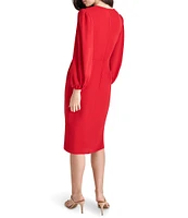 DKNY by Donna Karan Surplice V-Neck Long Balloon Sleeve Knot Front Dress