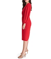 DKNY by Donna Karan Surplice V-Neck Long Balloon Sleeve Knot Front Dress