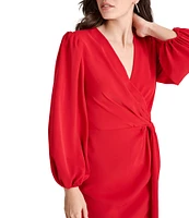 DKNY by Donna Karan Surplice V-Neck Long Balloon Sleeve Knot Front Dress