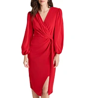 DKNY by Donna Karan Surplice V-Neck Long Balloon Sleeve Knot Front Dress