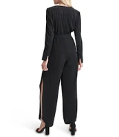 DKNY by Donna Karan Surplice V-Neck Long Sleeve Tie Front Wide Leg Jumpsuit