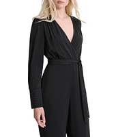 DKNY by Donna Karan Surplice V-Neck Long Sleeve Tie Front Wide Leg Jumpsuit