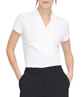 DKNY by Donna Karan Surplice V-Neck Side Ruched Short Sleeve Top