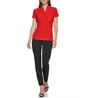 DKNY by Donna Karan Surplice V-Neck Side Ruched Short Sleeve Top