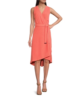 DKNY by Donna Karan Surplice V-Neck Sleeveless Faux Wrap Midi Dress