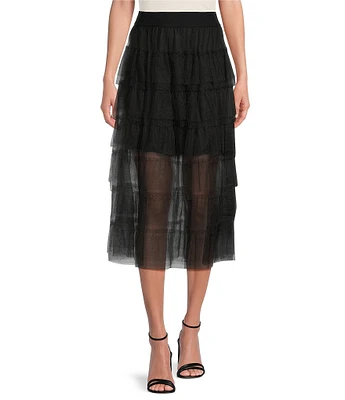 DKNY by Donna Karan Tiered Ruffle Tulle Midi Skirt