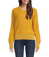 DKNY by Donna Karan Transfer Stitch Crew Neck Long Sleeve Sweater