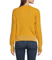 DKNY by Donna Karan Transfer Stitch Crew Neck Long Sleeve Sweater