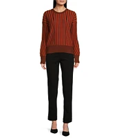 DKNY by Donna Karan Transfer Stitch Crew Neck Long Sleeve Sweater