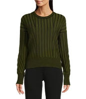 DKNY by Donna Karan Transfer Stitch Crew Neck Long Sleeve Sweater