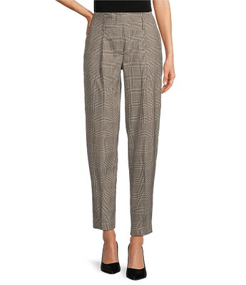 DKNY by Donna Karan Twill Plaid Paper Bag Ankle Length Pant