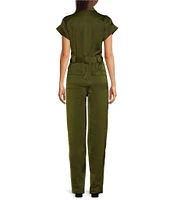 DKNY by Donna Karan Utility Glazed Point Collar Short Sleeve Button Front Jumpsuit