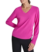 DKNY by Donna Karan V-Neck Long Sleeve Ruched Side Top