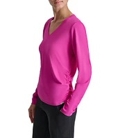 DKNY by Donna Karan V-Neck Long Sleeve Ruched Side Top