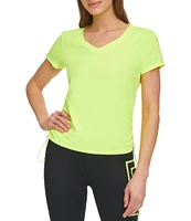 DKNY by Donna Karan V-Neck Short Sleeve Ruched Side Tee