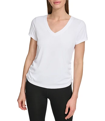 DKNY by Donna Karan V-Neck Short Sleeve Ruched Side Tee