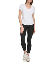 DKNY by Donna Karan V-Neck Short Sleeve Ruched Side Tee