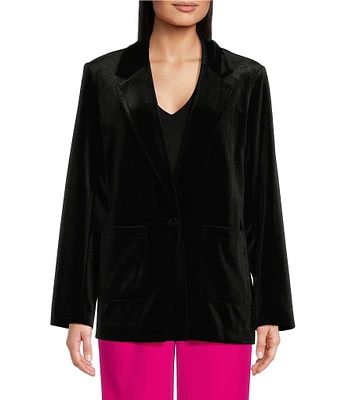 DKNY by Donna Karan Velvet Notch Lapel Long Sleeve Patch Pocket Button Front Blazer Jacket