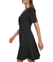 DKNY by Donna Karan V Neck Short Sleeve A Line Silhouette