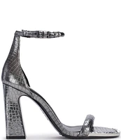 DKNY by Donna Karan Waylin Metallic Leather Crocodile Embossed Sandals