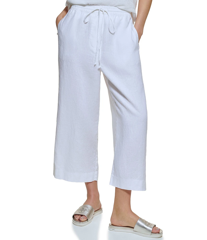 DKNY by Donna Karan Wide Leg Drawstring Woven Linen Blend Coordinating Pocketed Pants